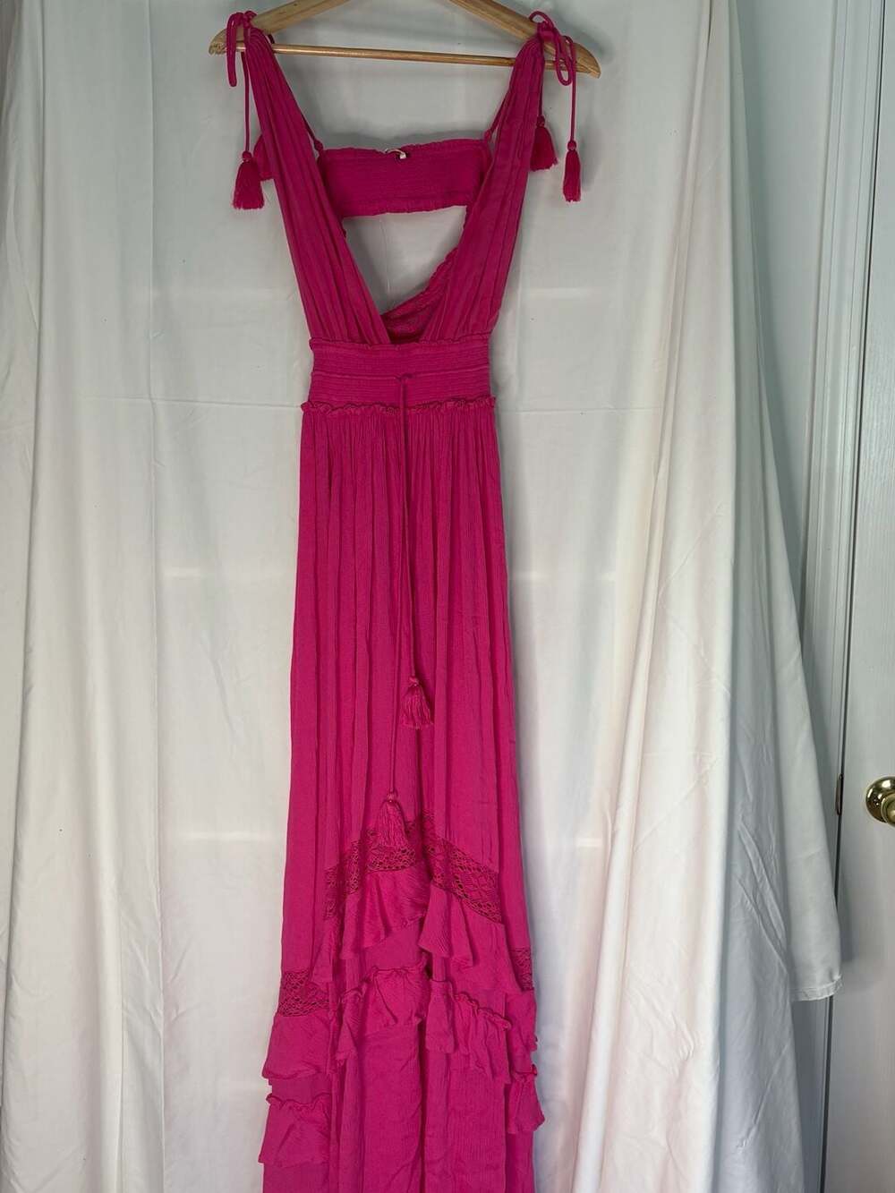 Free People Fuchsia Tie-Shoulder Maxi Dress